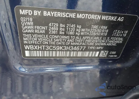 2019 BMW X1 xDrive28I from USA, damaged, VIN WBXHT3C59K3H34677